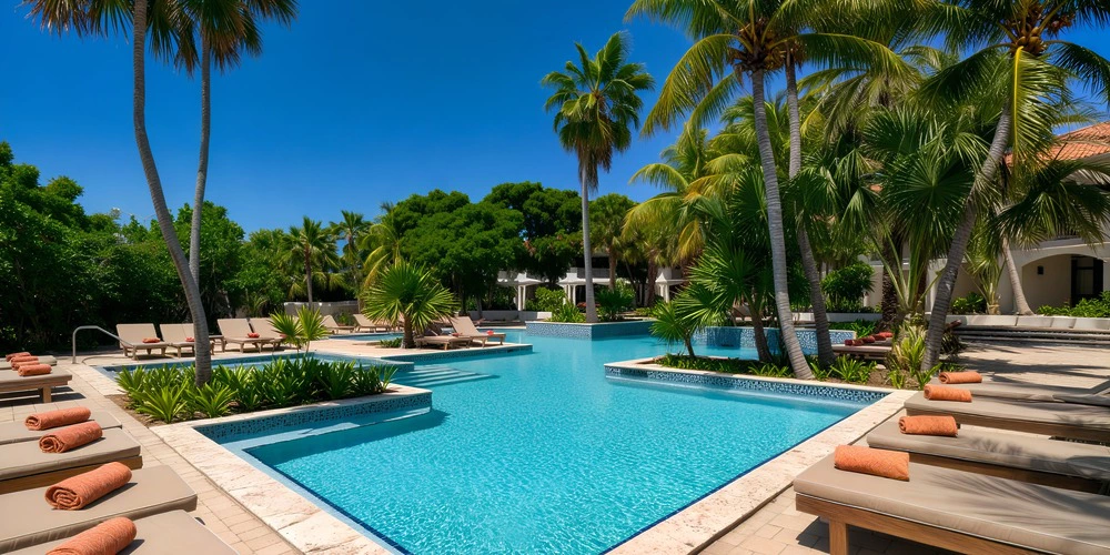 Around the Pool venue with tropical poolside setup for events at Zoëtry Curaçao Resort & Spa